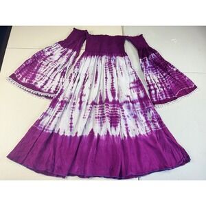 Just From Bali Purple Tie Dye Off Shoulder Bell Sleeve midi‎ Dress one size S ,M